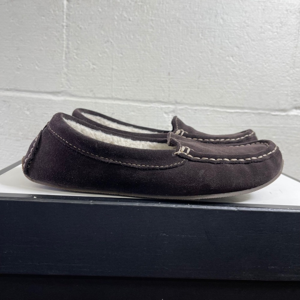 LL Bean‎ 284894 Shearling Moccasin Slippers Brown Suede Slip On Women's Size 6 M